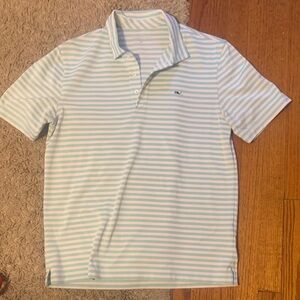 Vineyard Vines Aqua and White Striped Polo medium